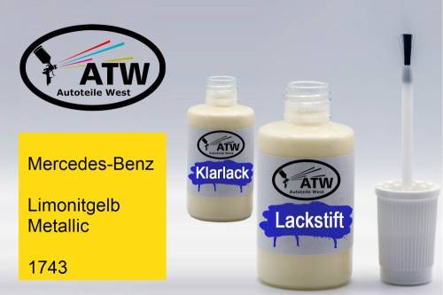 Mercedes-Benz, Limonitgelb Metallic, 1743: 20ml Lackstift + 20ml Klarlack - Set, von ATW Autoteile West.